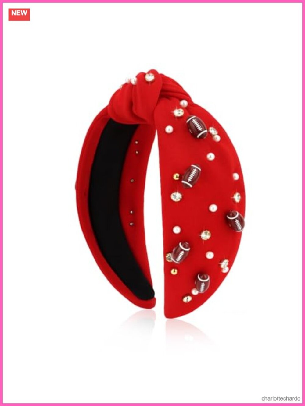 Football Headband Top Knot Stretch Fabric Hair Accessory Rhinestone Charm